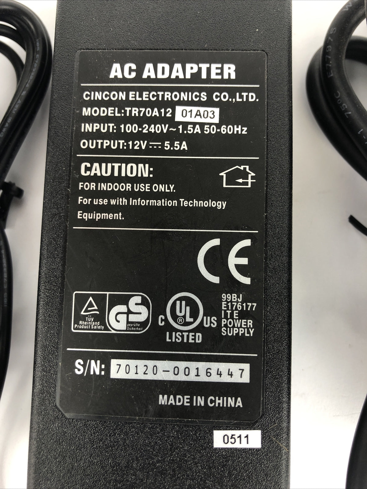 AC Adapter OEM Cincon Electronics TR70A12-01A03 Desktop DC Power Supply - A27