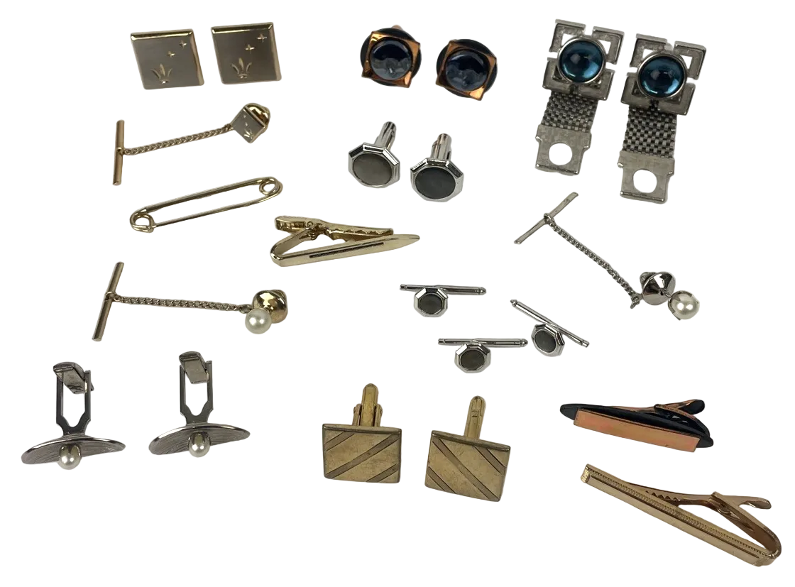 Vintage Gentlemen’s Cufflinks Tie Clips & Accessories Job Lot In Links & Clips