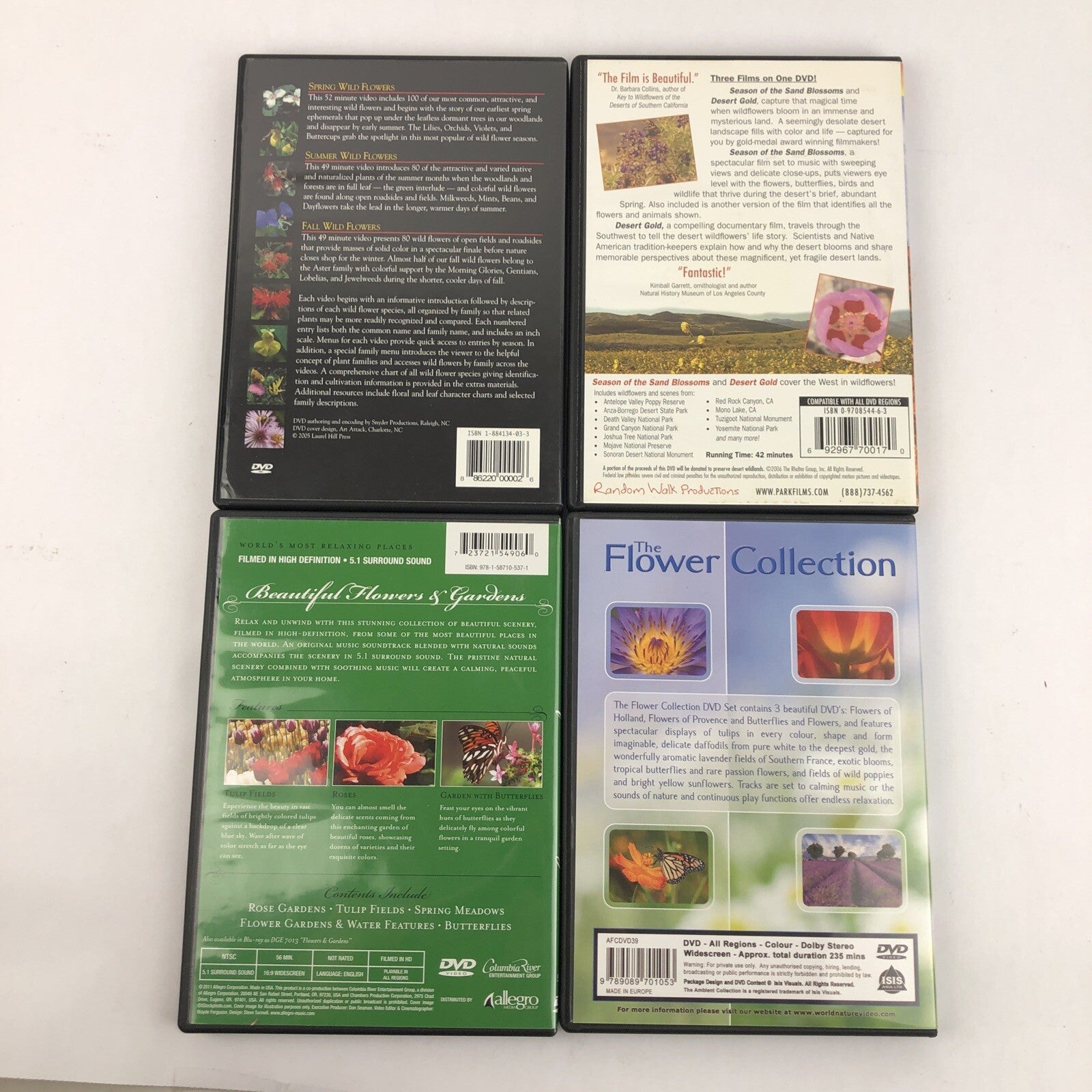 4 X Beautiful Flowers & Gardens Collection DVD Lot Sand Blossoms Wild Flowers