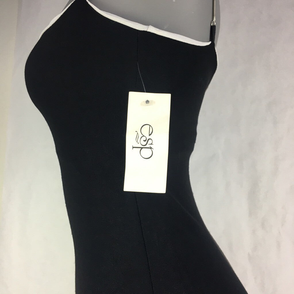 ESP Womens Sheath Dress Black Spaghetti Strap Asymmetric Studded Stretch S New