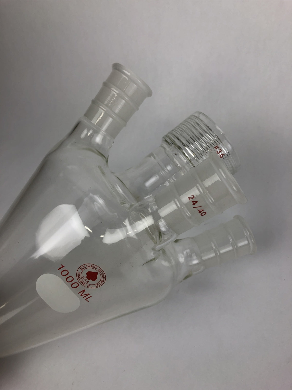 ACE Lab Glass 1000mL reaction vessel with #36 ACE-Thred and 24/40 glass joints.