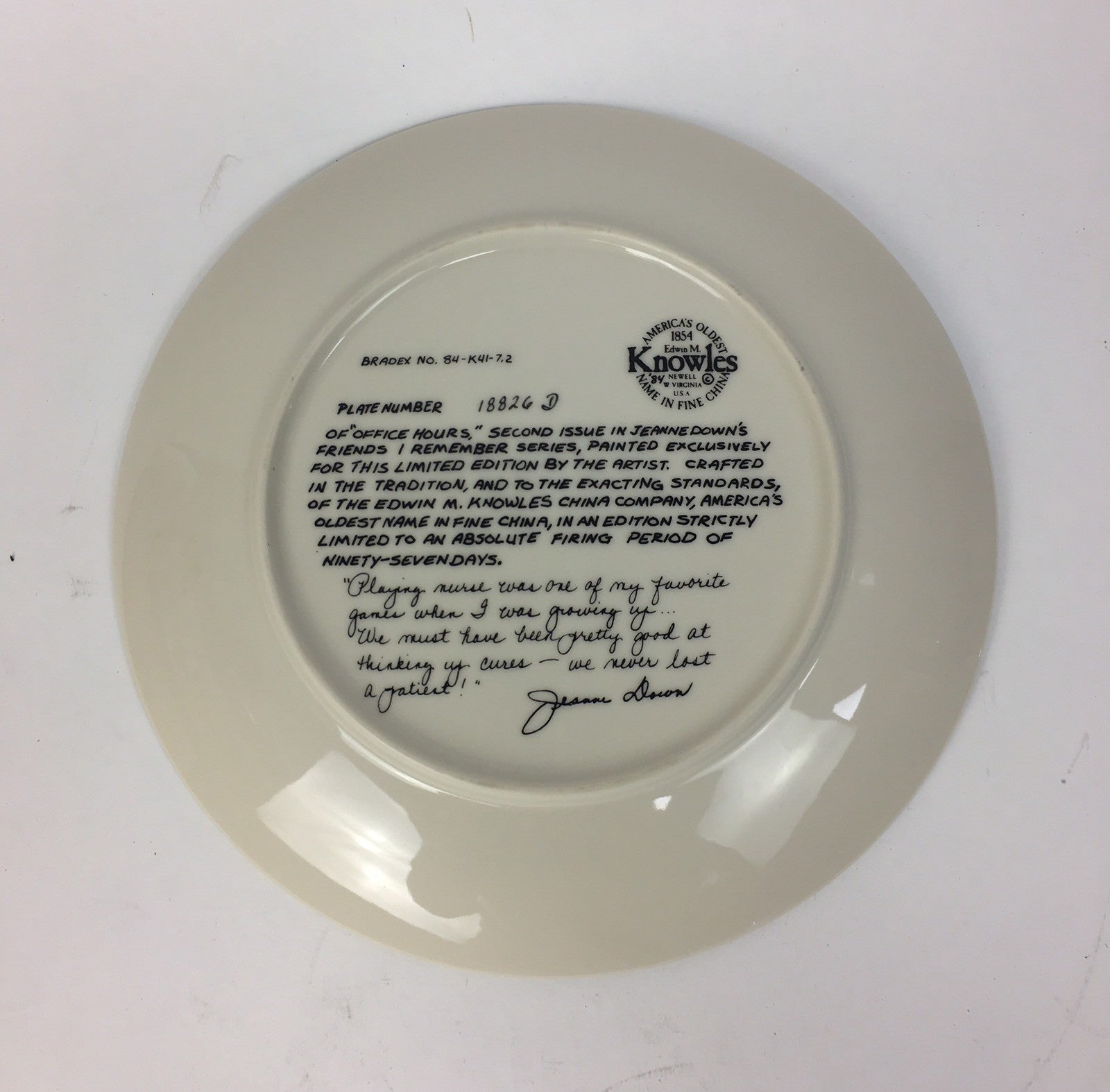 Knowles Office Hours 2nd Issue Friends I Remember Victorian Nurse Plate Mint