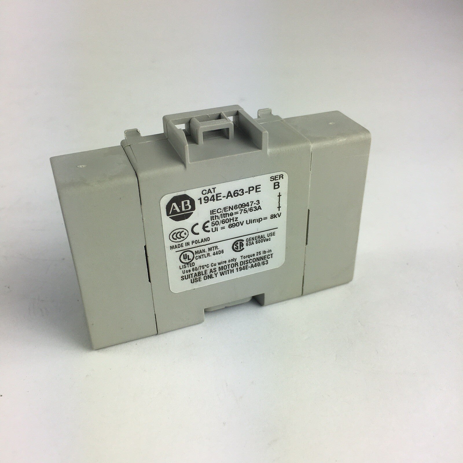ALLEN BRADLEY 194E-A63-PE SERIES B EARTH TERMINAL 40/63A 194E-A63-PE Series B