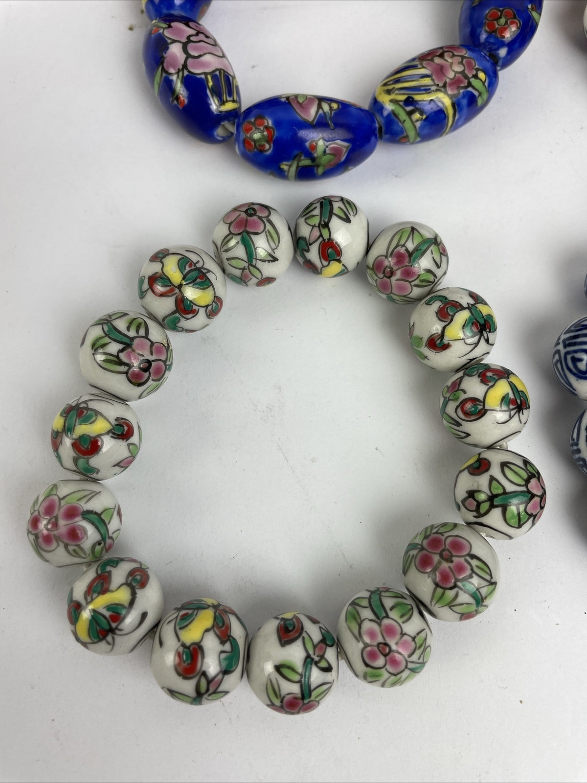 6 Vintage Porcelain Stretched Bracelets China East Asian Hand-Painted Beads