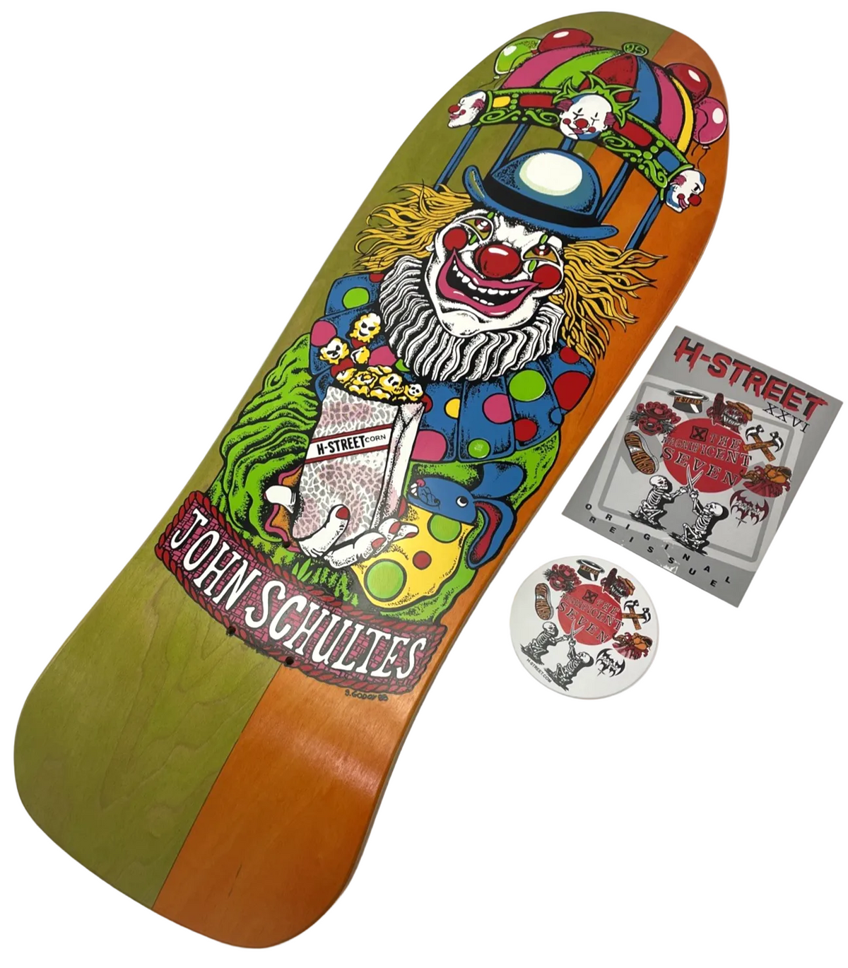 H-Street John Schultes A Series Clown skateboard deck #05 of 136 green orange blue veneer
