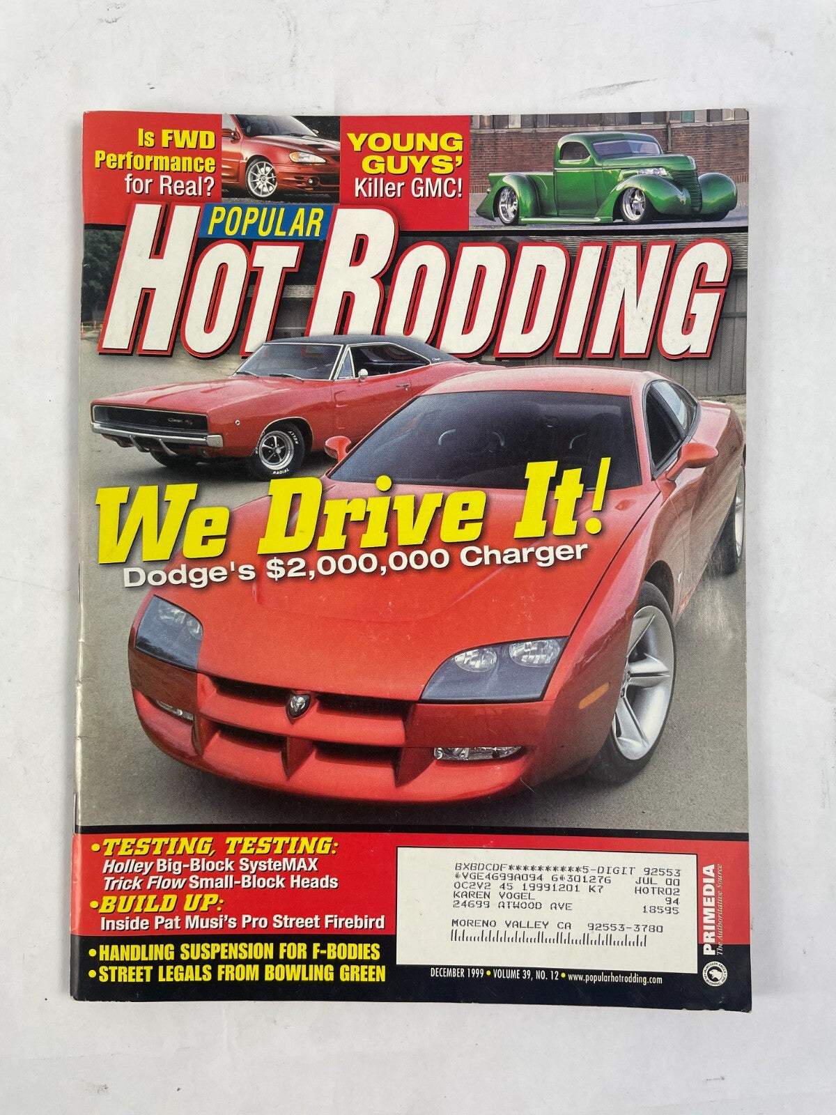 December 1999 Hot Rodding Magazine We Drive It! Dodge's Killer GMC Firebird