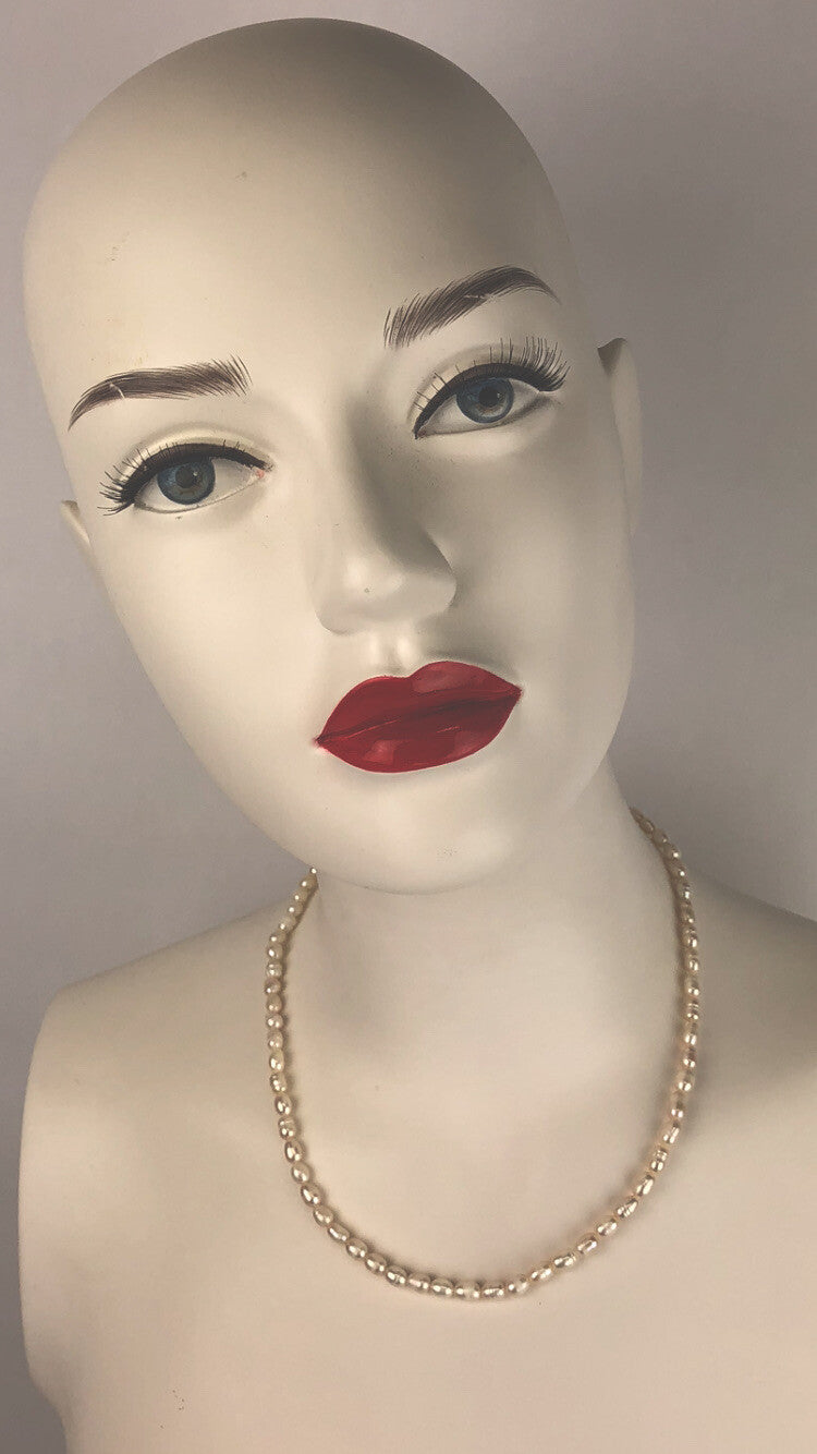 3mm 4mm Real Natural White Freshwater Rice Pearl Gems Quality Necklace 18'' Look