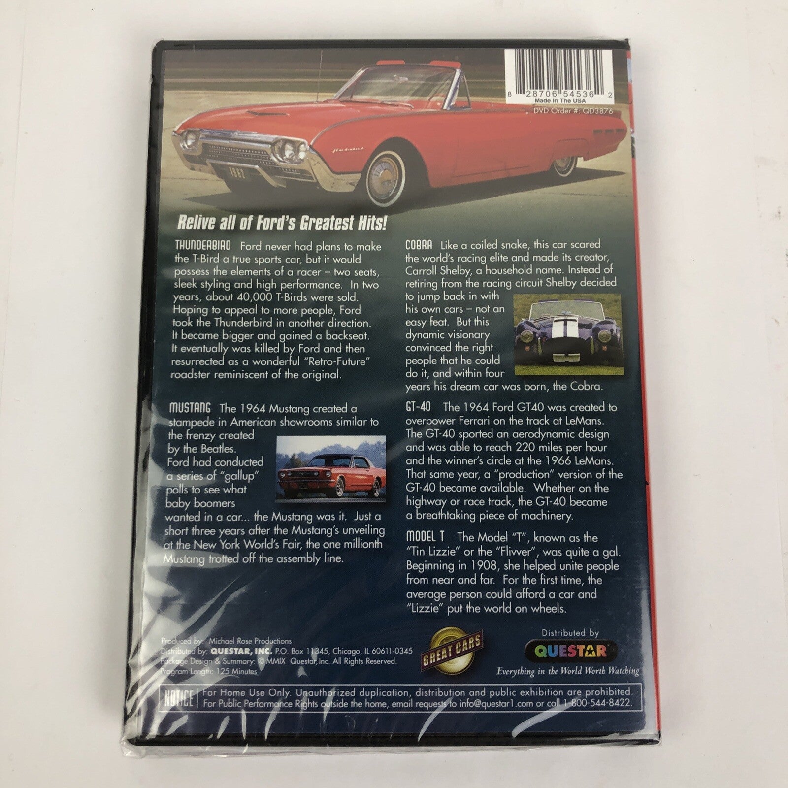 Great Cars : American Classics FORD DVD Mustang GT-40 Cobra T-Bird Documentary