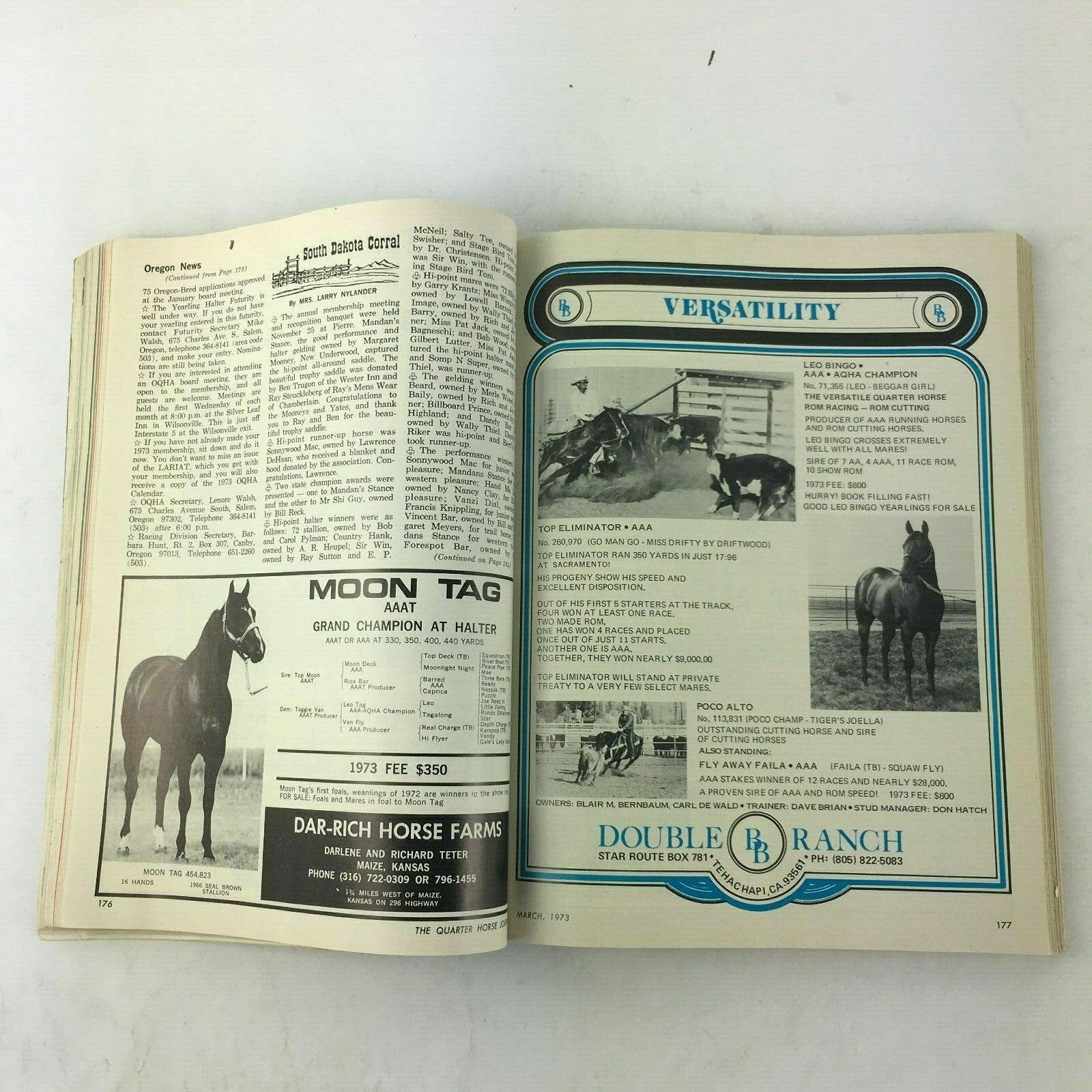 March 1973 The Quarter Horse Journal Magazine Dar Rich Horse Farms Leo Bingo