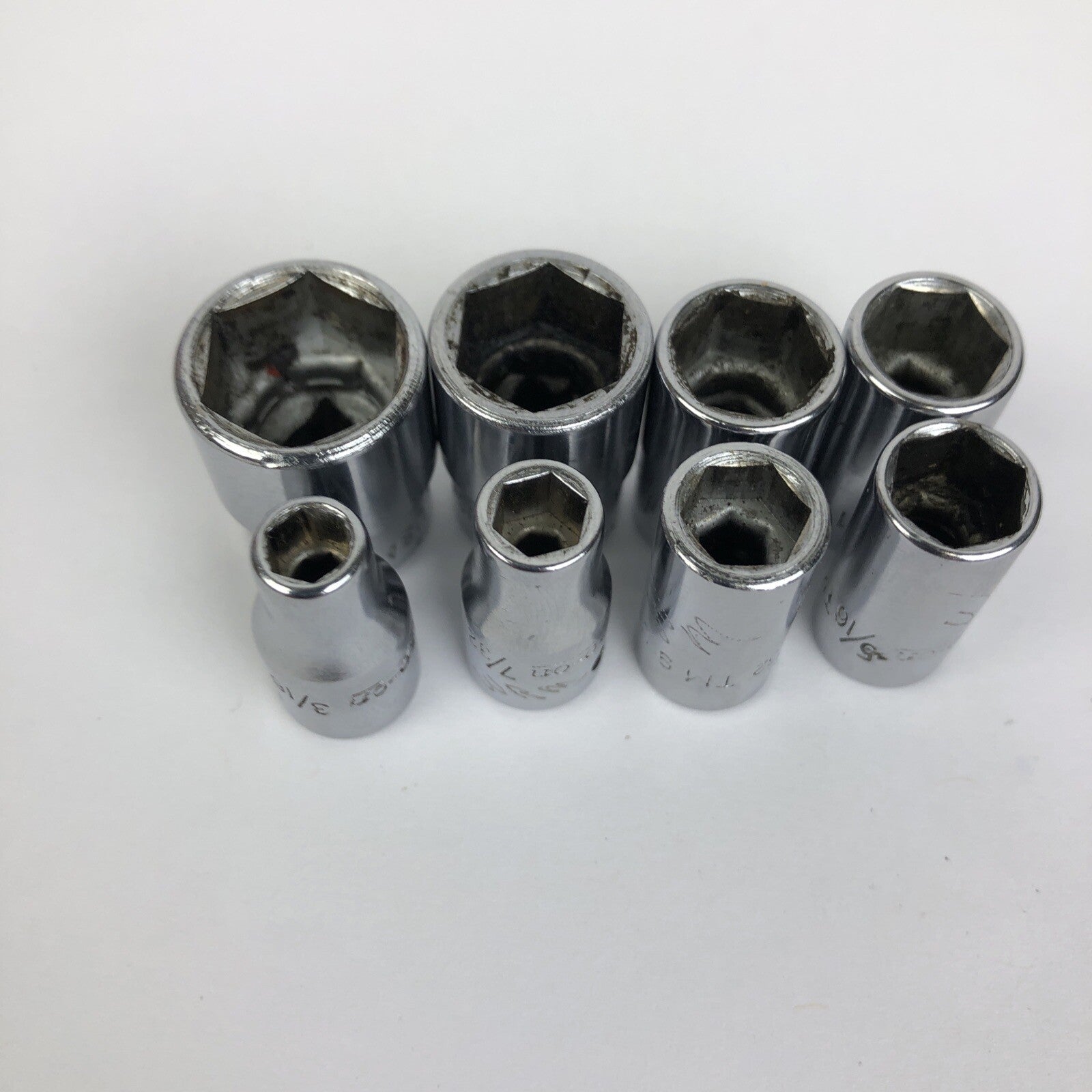 8 x Snap-on Tools 1/4” 6 Point Drive Sockets TM-16 1/2" - TM-6 3/16"