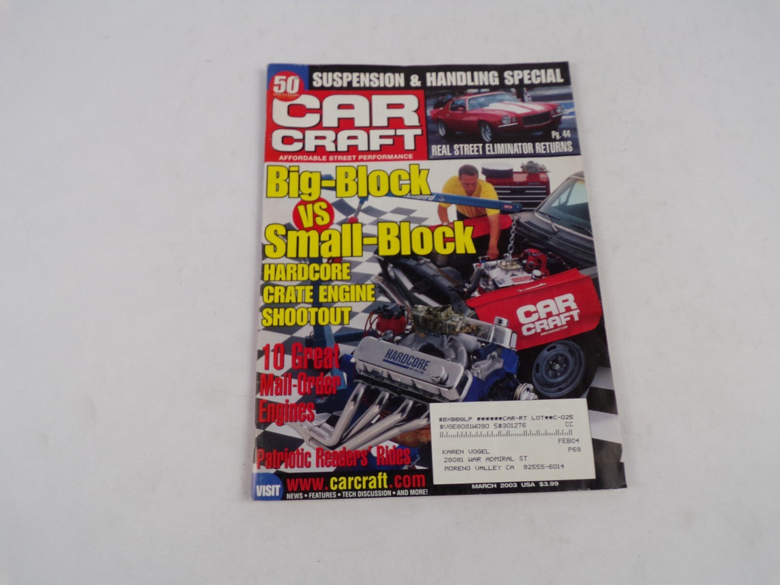 March 2003 Car Craft Big vs Small Block 10 Great Mail Order Engines Patriotic