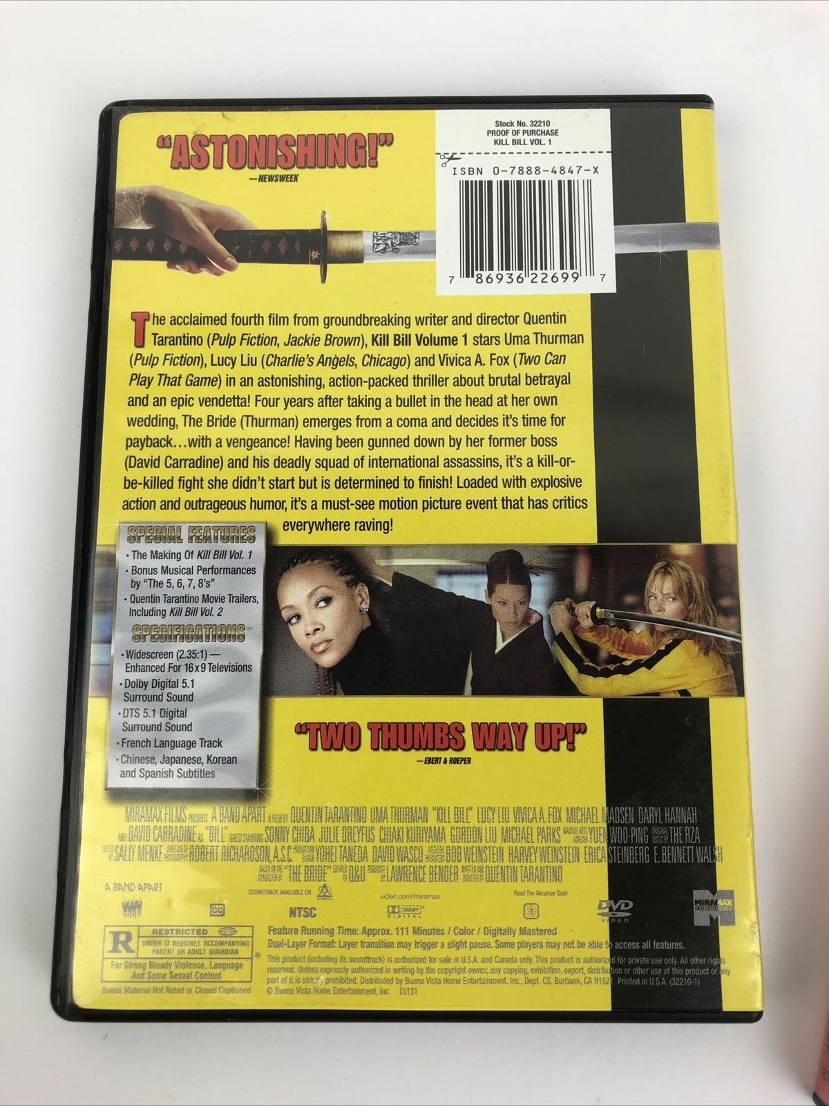 Kill Bill Vol 1 and Vol 2 DVDs Quentin Tarantino Uma Thurman Lucy Liu Mint Disc