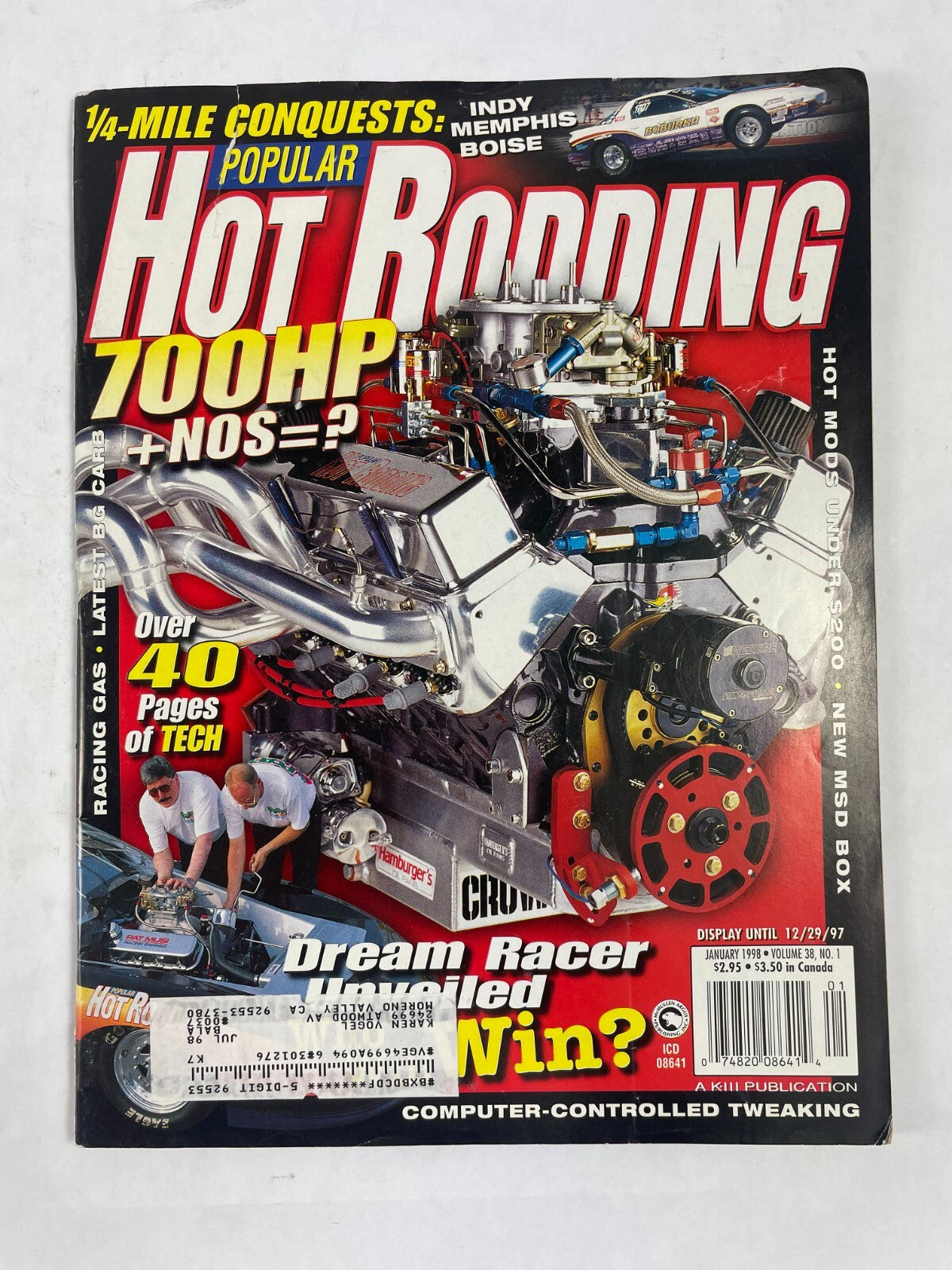 January 1998 Hot Rodding Magazinee 700 Hp +Nos=? INDY Memphis Boise Mile Popular