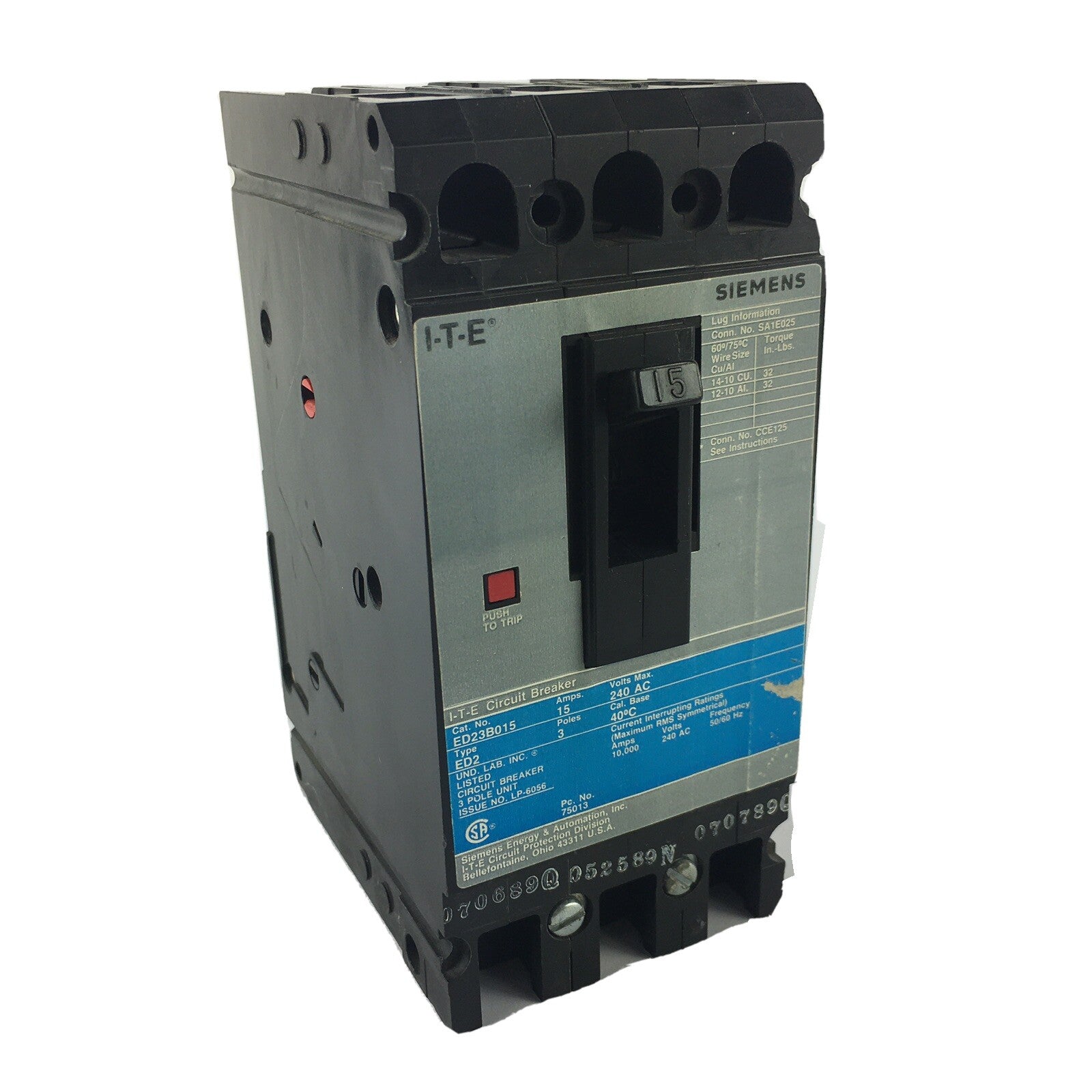 ITE Siemens Sentron ED2 3 pole 15 amp 240v ED23B015 Circuit Breaker ED