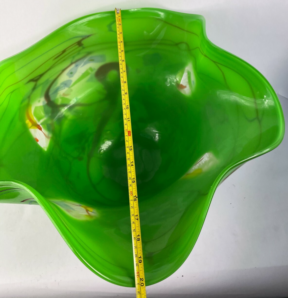 Beautifully Designed Glass Decorative Crafted Bowl Length 23" 12" Tall Green Red