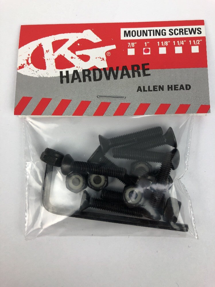 NOS Grind King 1-inch Allen key skateboard hardware set with mounting bolts and lock nuts for skateboard trucks.