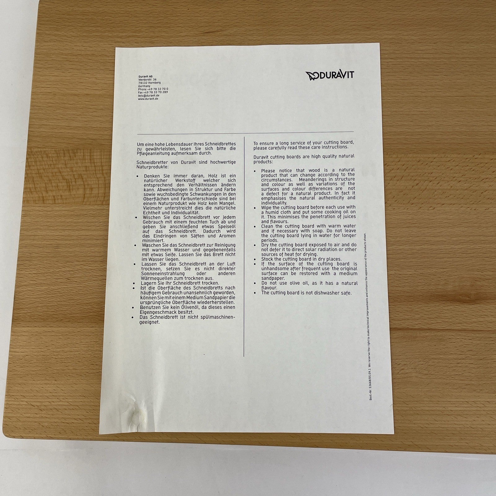 DURAVIT Counter Hardwood Cutting Board Natural Wood 13.75" x 15"