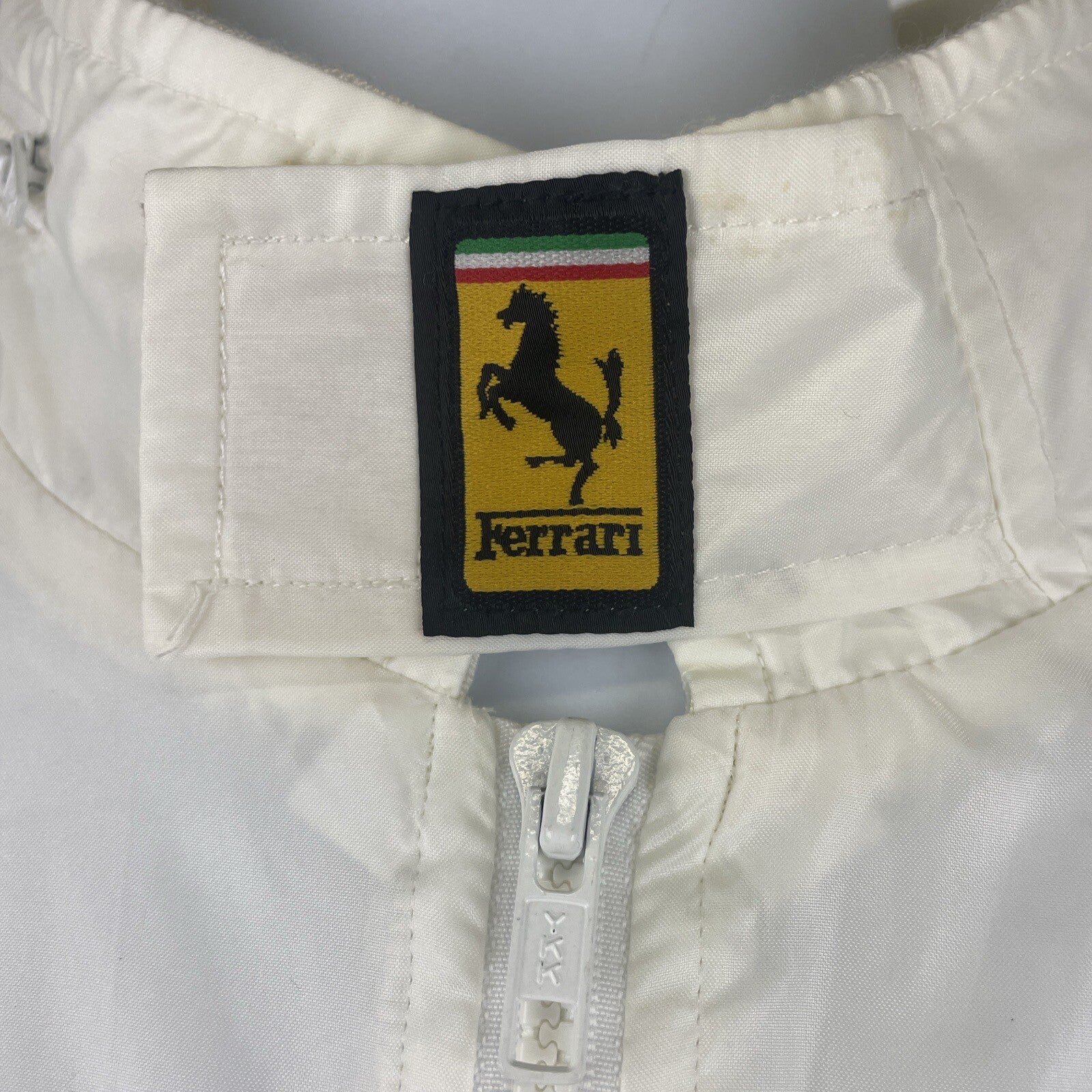 Vintage Style Auto Ferrari Racing Jacket Mens Medium Satin Baby Blue White VGC