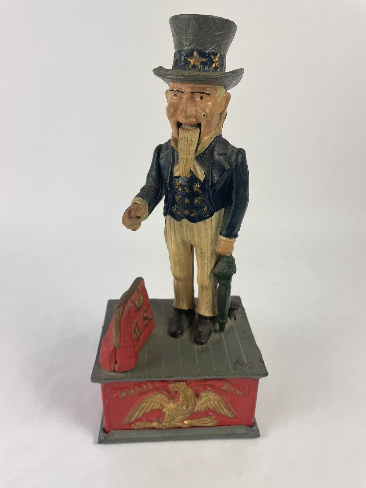 Antique Shepard Hardware UNCLE SAM Patriotic Cast Iron Mechanical Coin Bank
