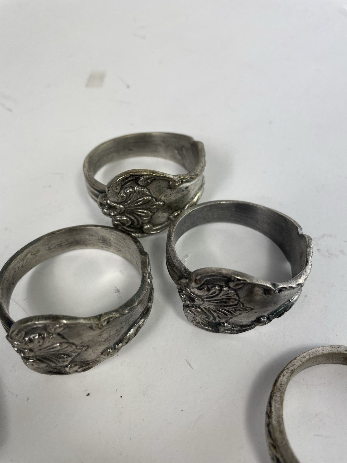 Vintage Ornate Bent Spoon Handle Napkin Rings Sterling Silver Handmade Set of 8