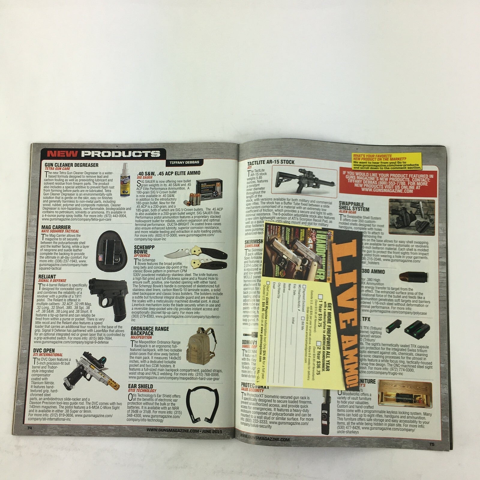 June 2015 Guns Magazine .300 AAC Caribou Killer Bearcat .22 LR .44 Magnum .308
