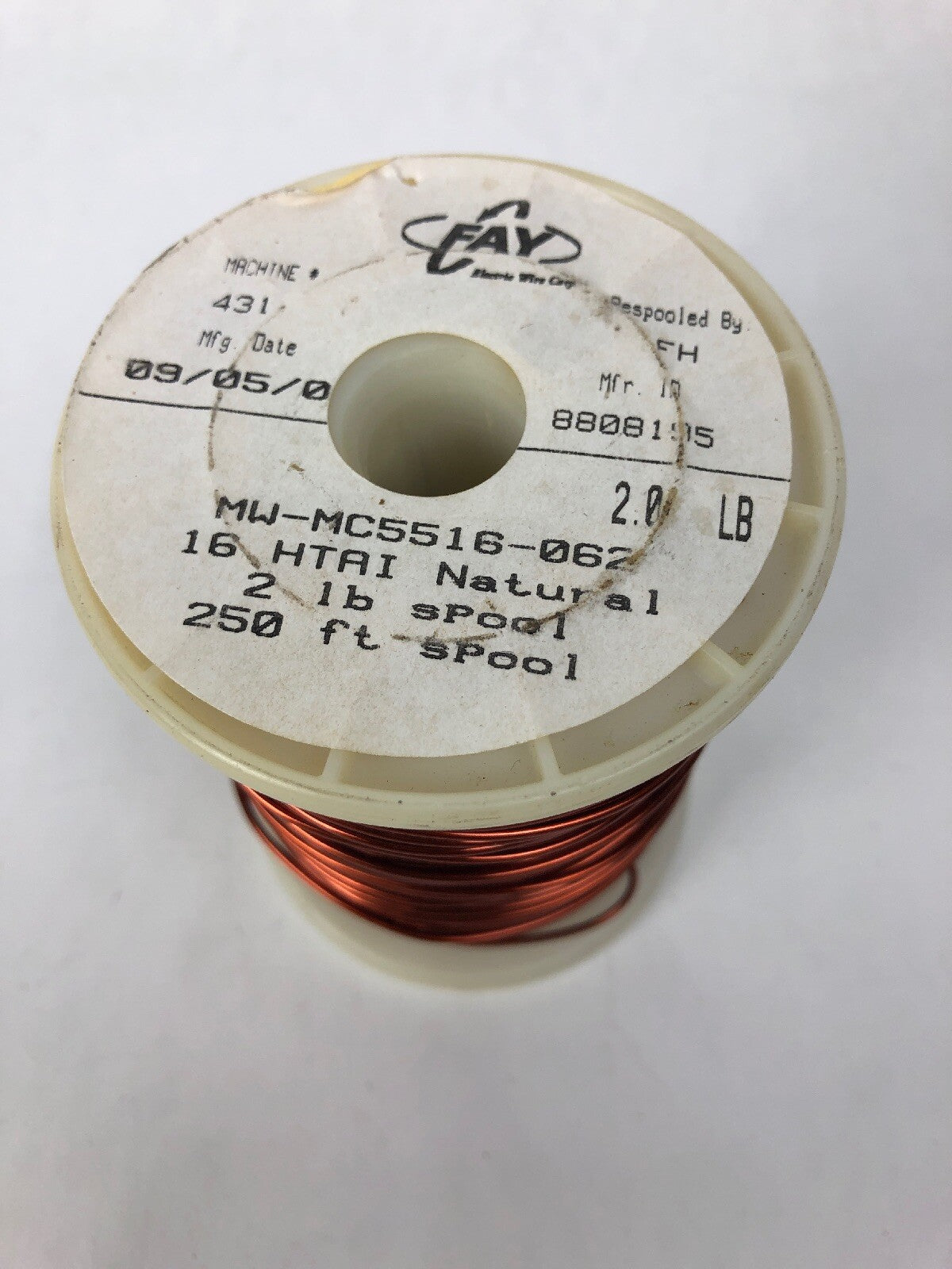 OEM FAY Electric Wire Corp. Solid Copper Wire 2 Lb 250' Spool 16 HTAI Natural