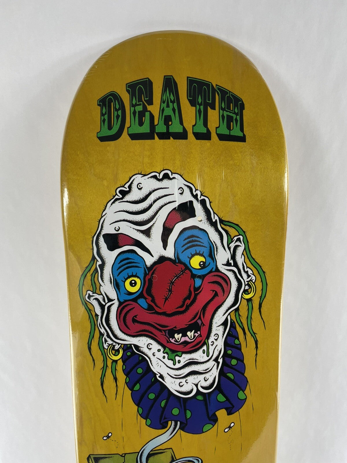 Dan Cates Jack in the Box Clown Pro Death Skateboards 8-inch skateboard deck with free grip tape.