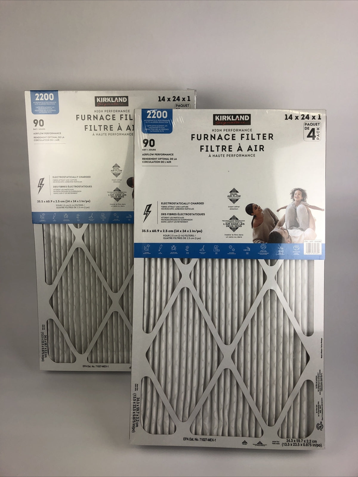 2 x Kirkland Signature 2200 High Performance Furnace Filters, 4-Pack 1648343