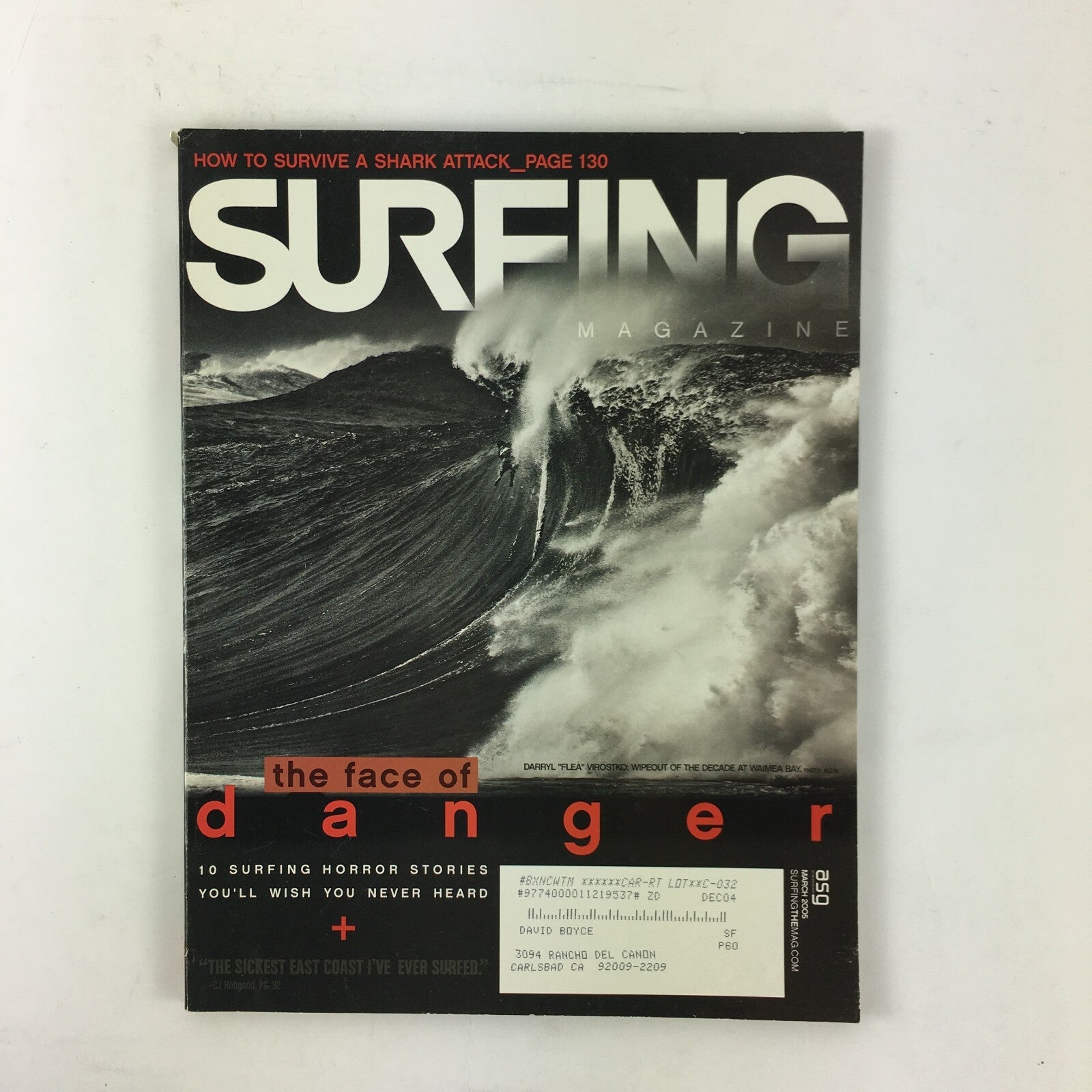 March 2005 Surfing Magazine the face of danger How to survive a shark attack ?