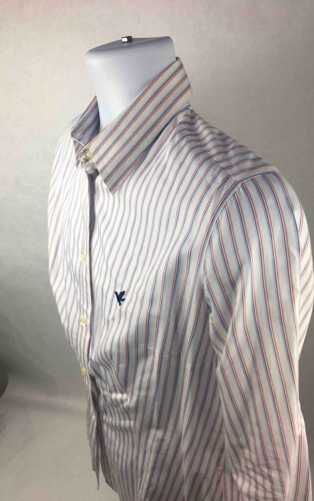 Brooksfield Mens Dress Shirt White Striped Button Down Long Sleeve Cotton 44