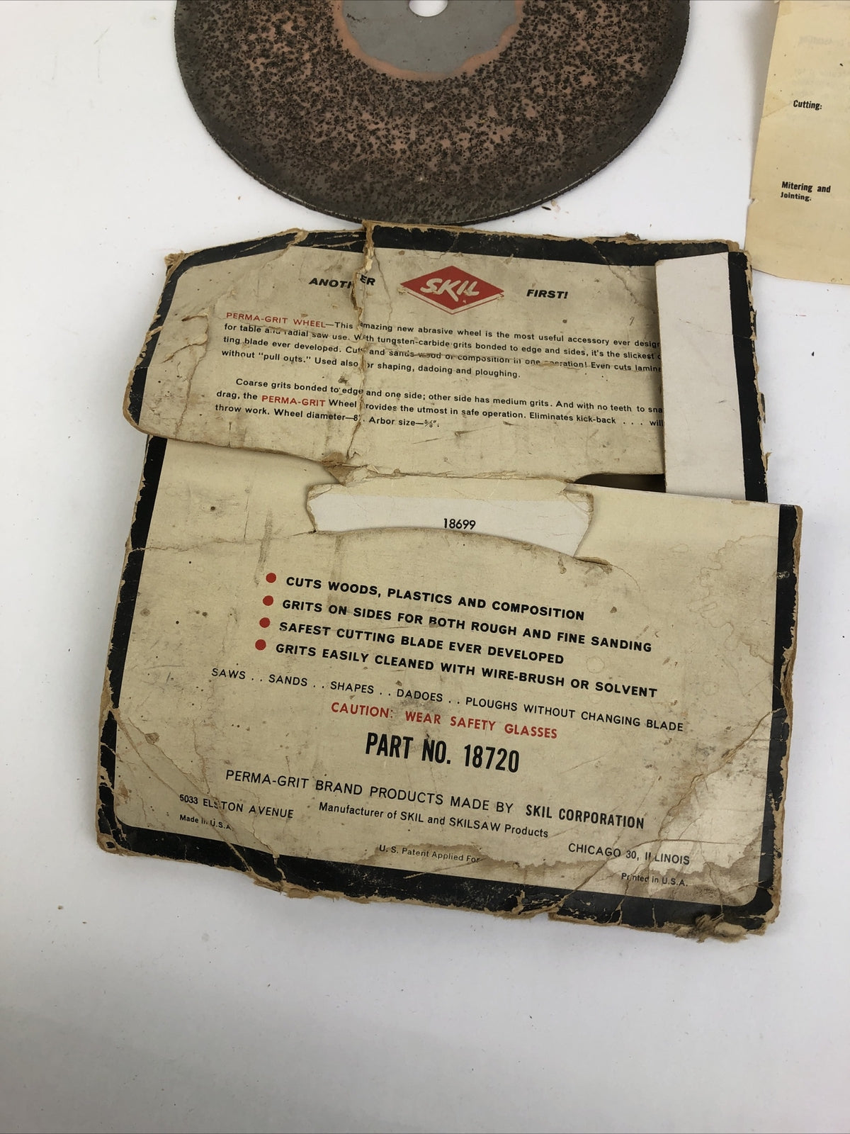 VINTAGE SKIL PERMA-GRIT Tungsten Carbide ABRASIVE WHEEL MODEL # 18720 - RARE