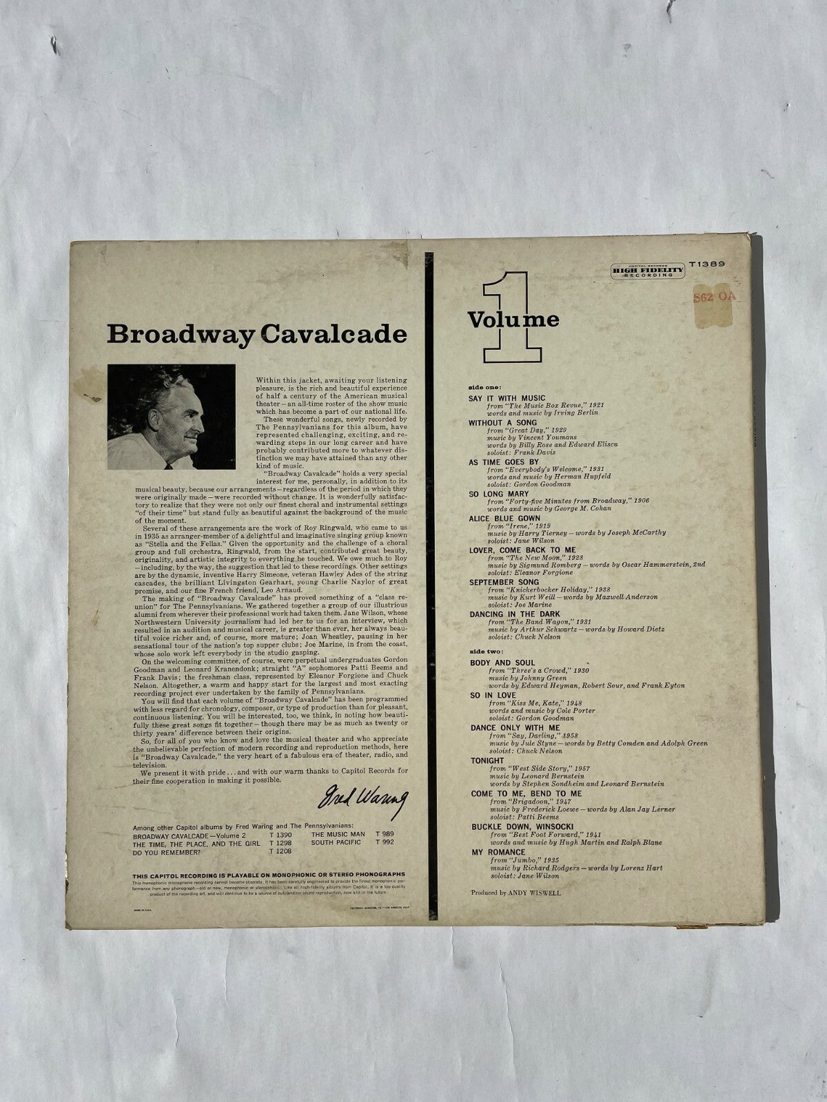 Broadway Cavalcade Fred Waring and the Pennsylvanians Vol 1 Vinyl Record Q10