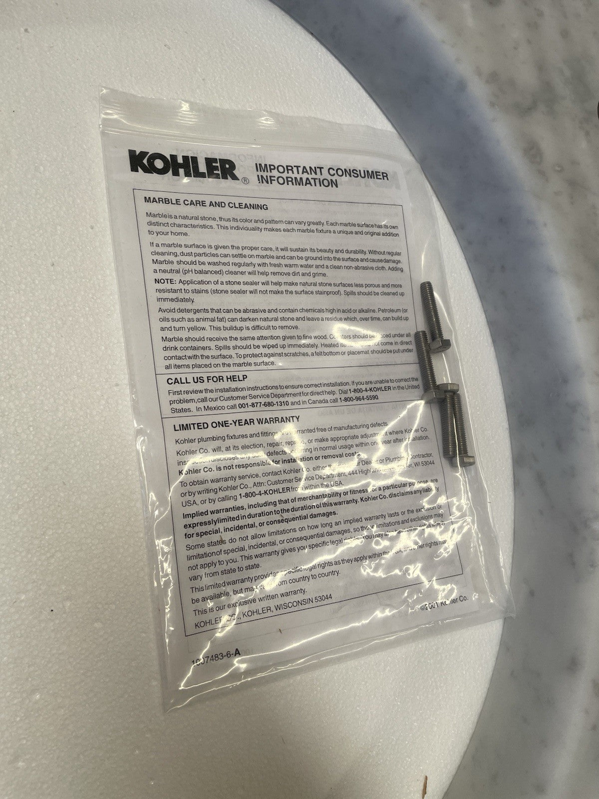 Kohler Kathryn K-3023-WH white frame kit for marble console tabletop bathroom vanity support