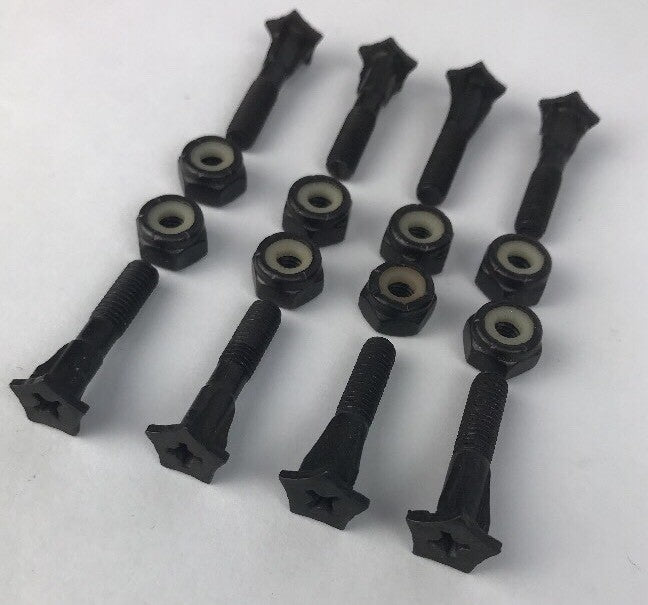 Grind King Randoms Style 1-inch skateboard mounting hardware with OEM star head bolts and lock nuts set.