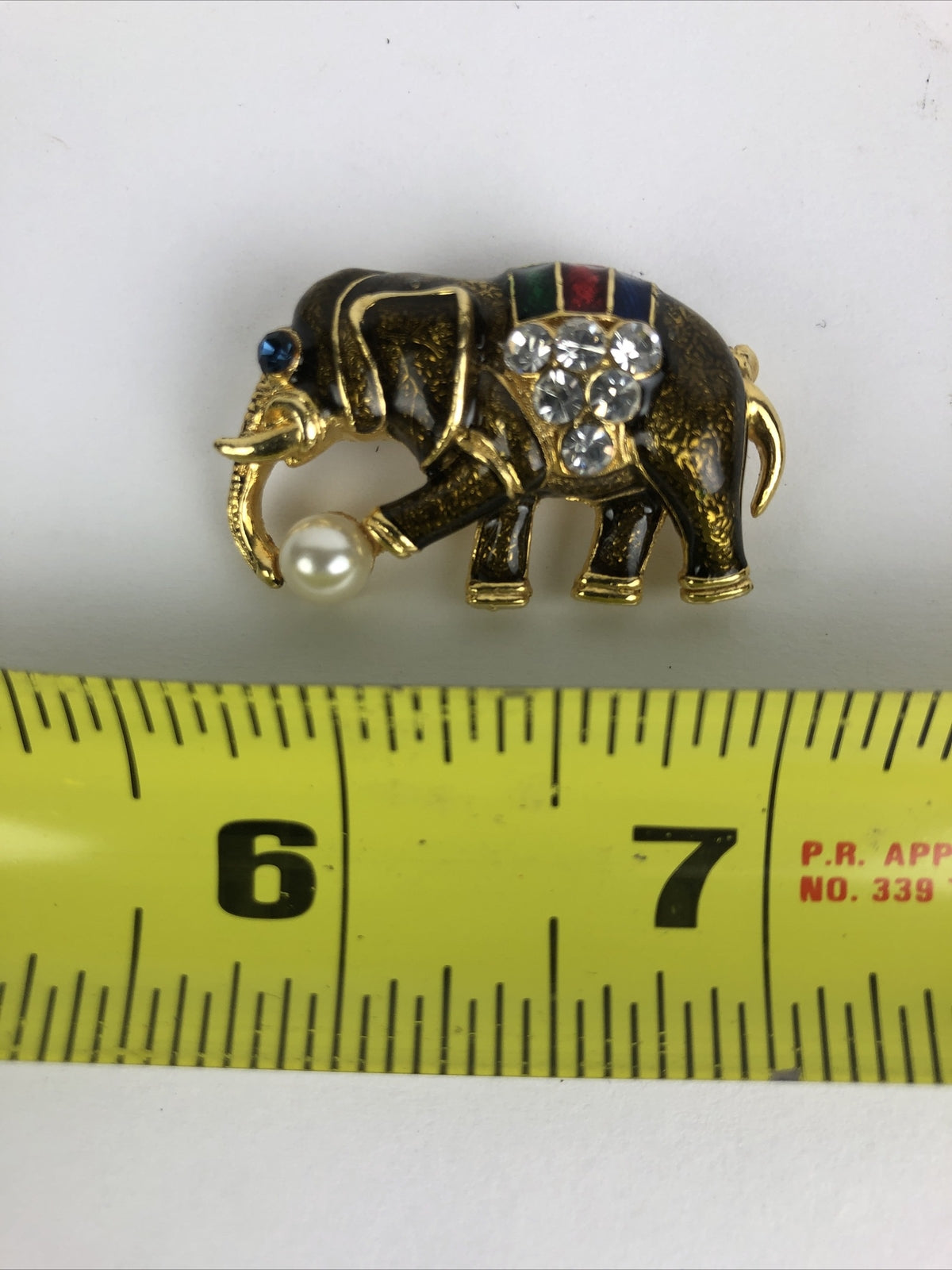 Vintage Beautiful Rhinestone Pearl Brooch Lapel Pin Elephant - LOOK