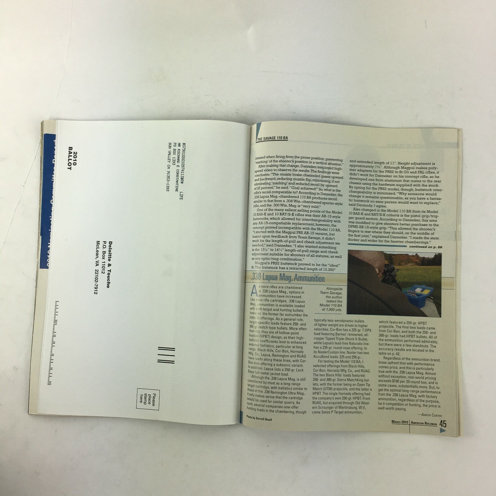 March 2010 American Rifleman Magazine Long Range Affordability Savage 110BA .338