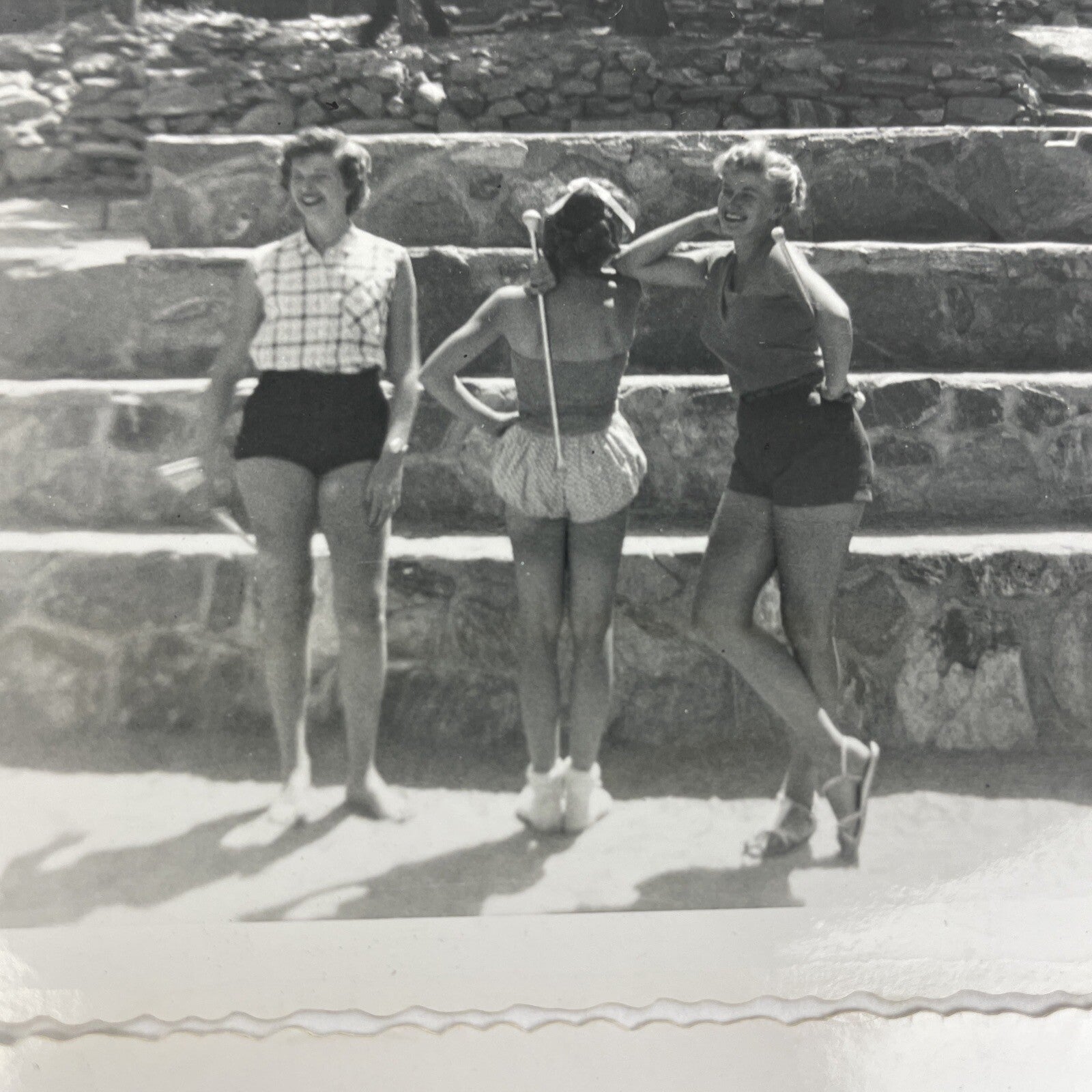 Vintage Photograph 1950's 3 California Girls Baton Twirler's / Swimming Pool