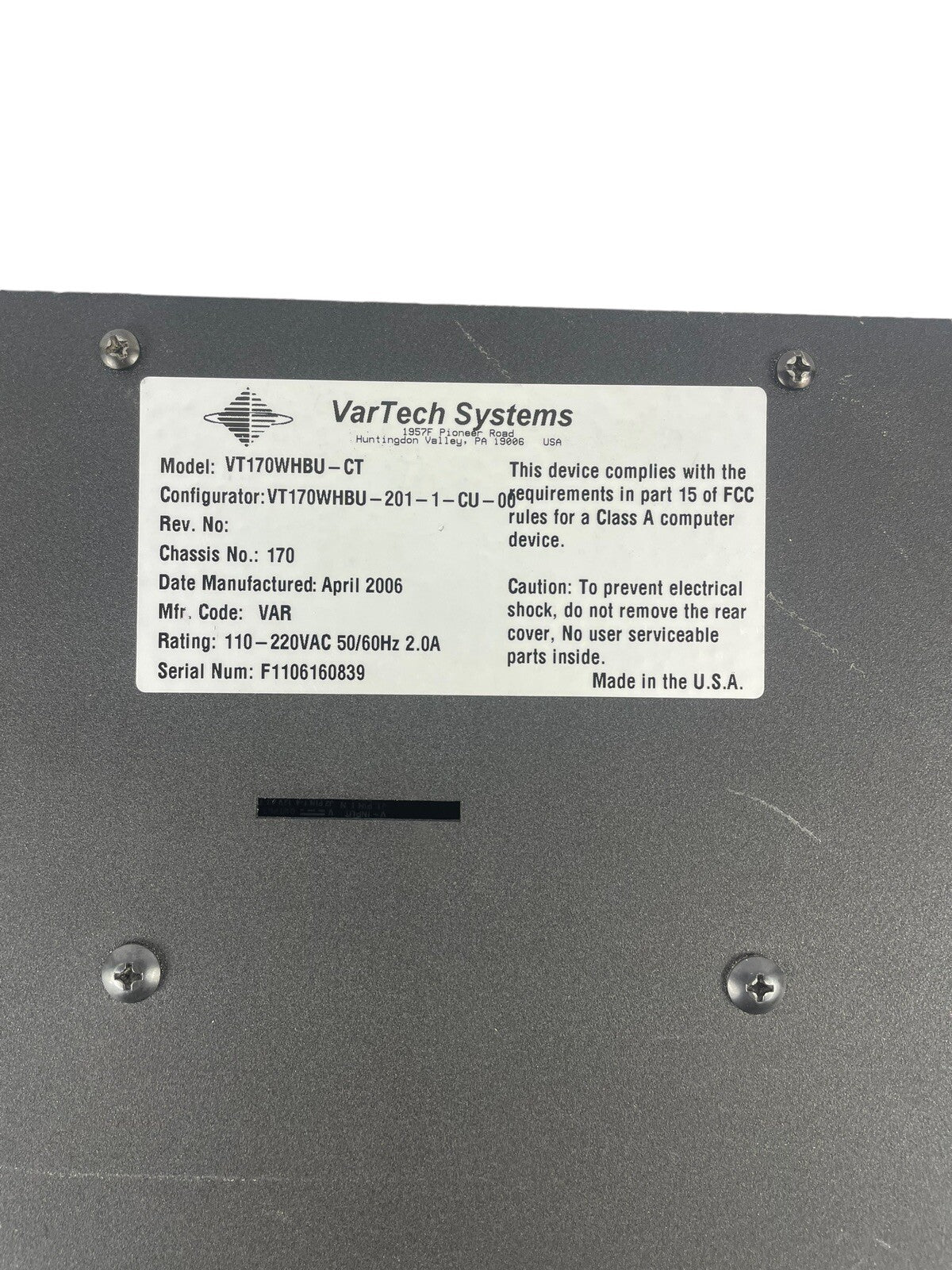 Vartech Systems VT170W LCD Monitor 17" display monitor