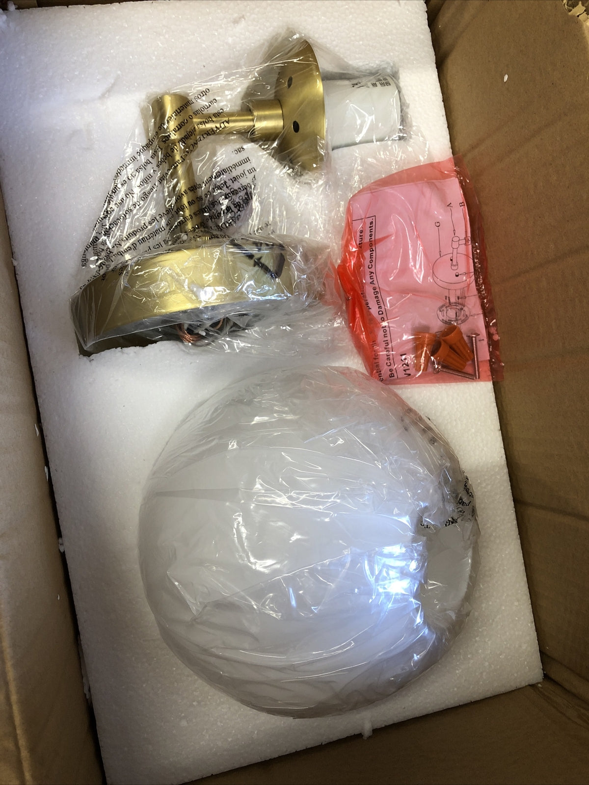 XiNBEi Wall Light Wall Sconce White Globe Glass in Satin Brass XB-W1211-SB LOOK