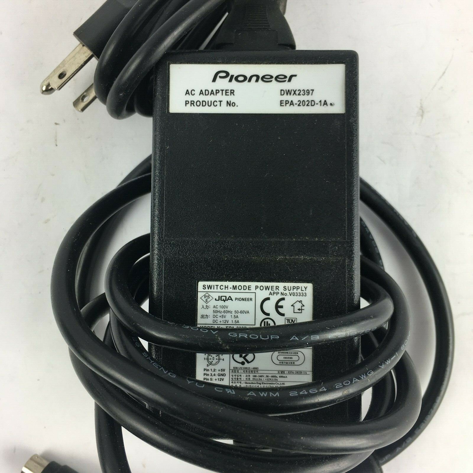 Genuine Poineer DWX2397 EPA-202D-1A Output 5V/12V 1.5A Power Supply Adapter A6