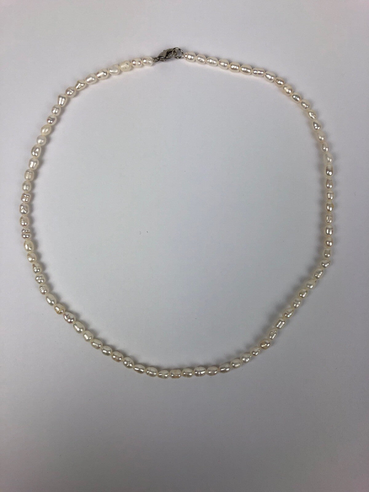 3mm 4mm Real Natural White Freshwater Rice Pearl Gems Quality Necklace 18'' Look