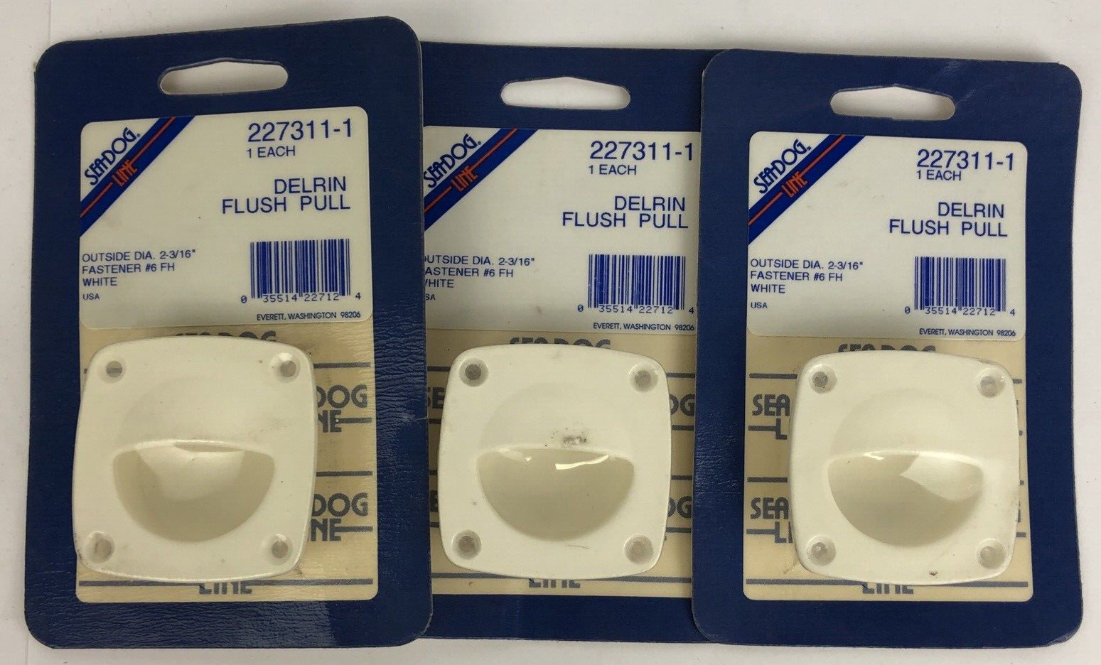 Lot of 3 x Sea-Dog Marine SEA DOG Line White Flush Pull #227311-1 OD - 2 3/16"