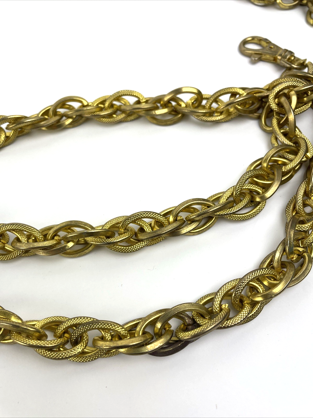 Vintage Long Gold Tone Thick Textured Design 3 Chain Toggle Belt OSFM