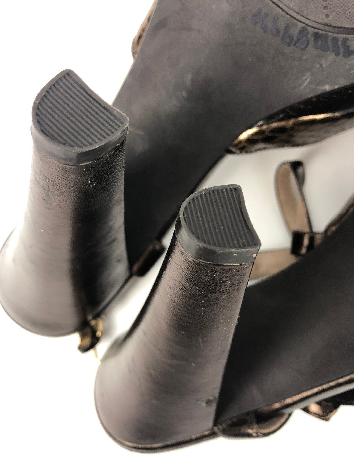 Rare LINEA PAOLO Open Toe Faux Snakeskin Patent High Heel Pumps Women's 10m
