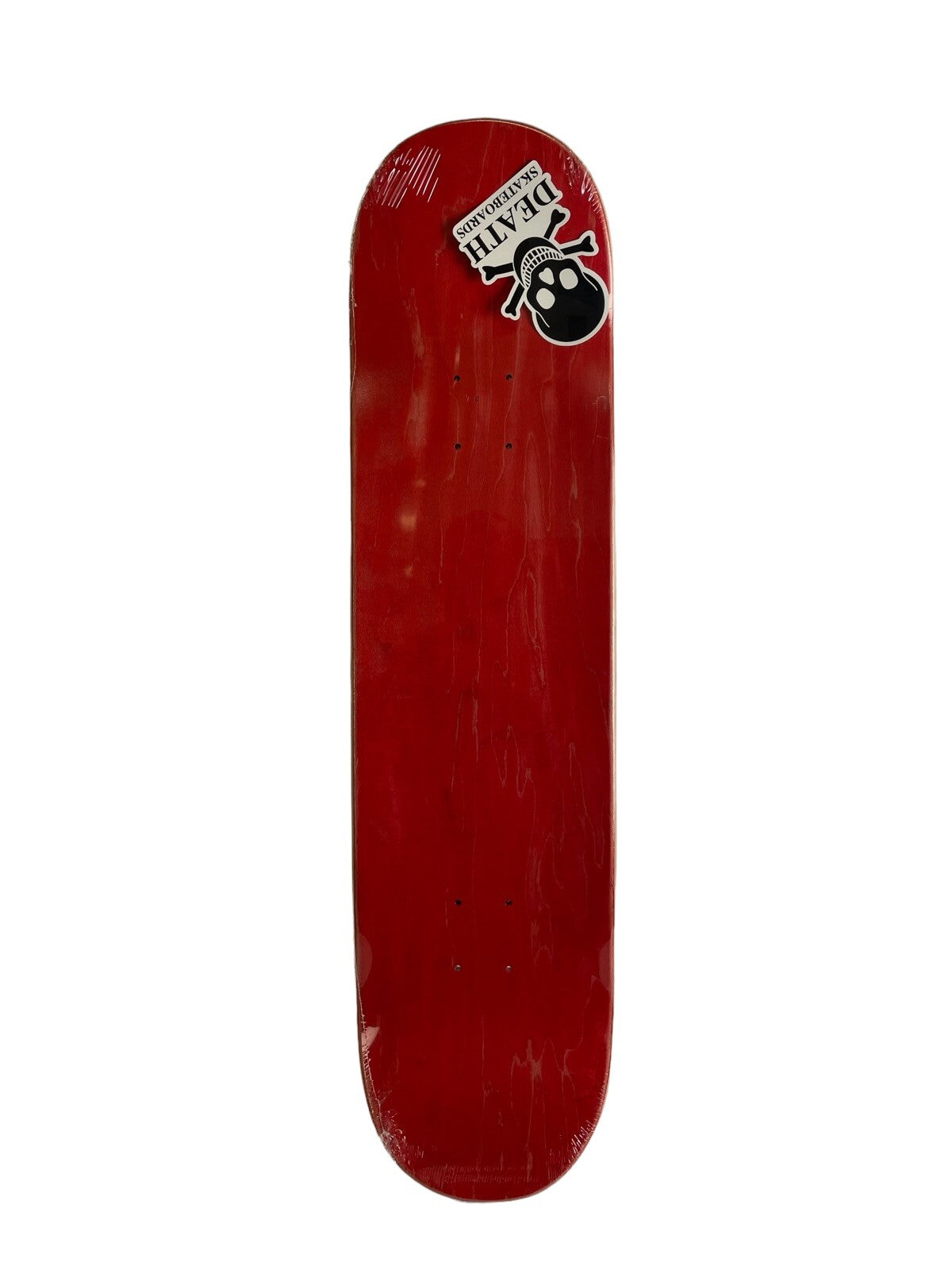 Death Skateboards Dan Cates Jack in the Box Clown Pro red 8.25-inch skateboard deck with grip tape.