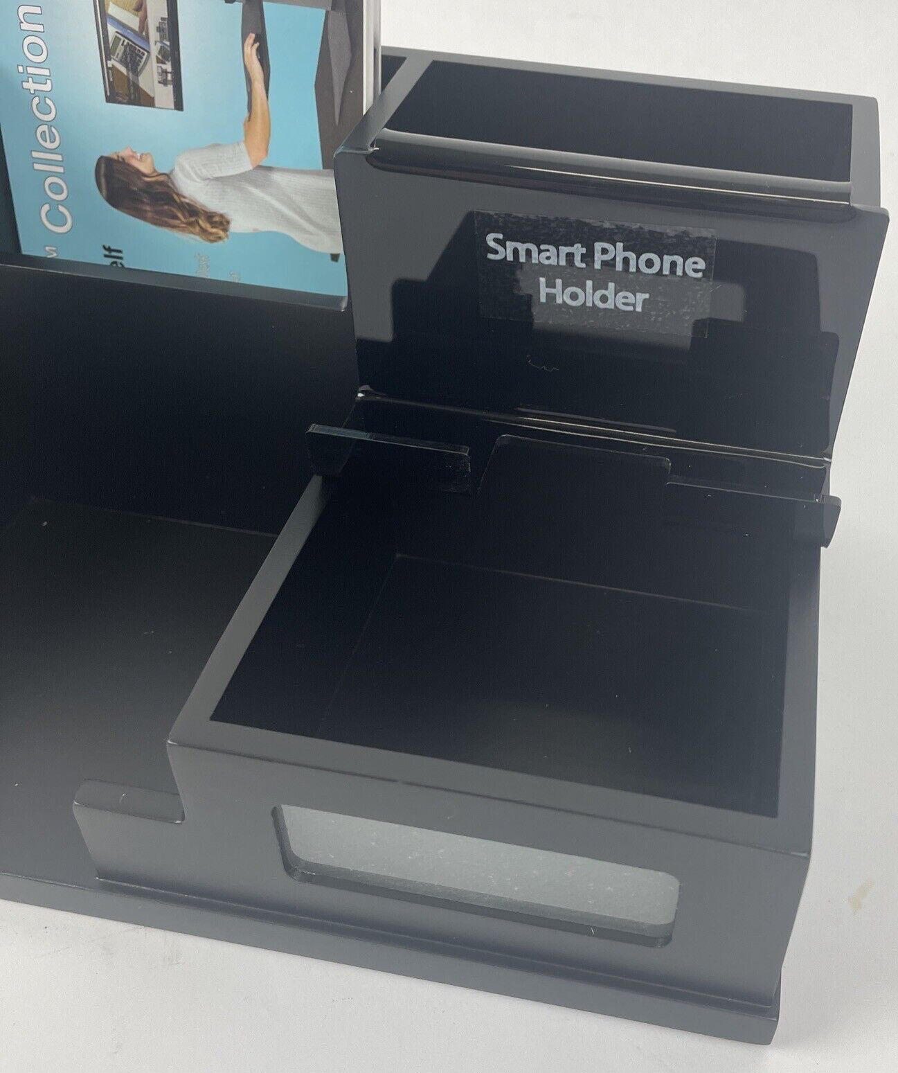 Victor Desk Organizer with Smart Phone Holder Wood Desktop Storage Black - NEW