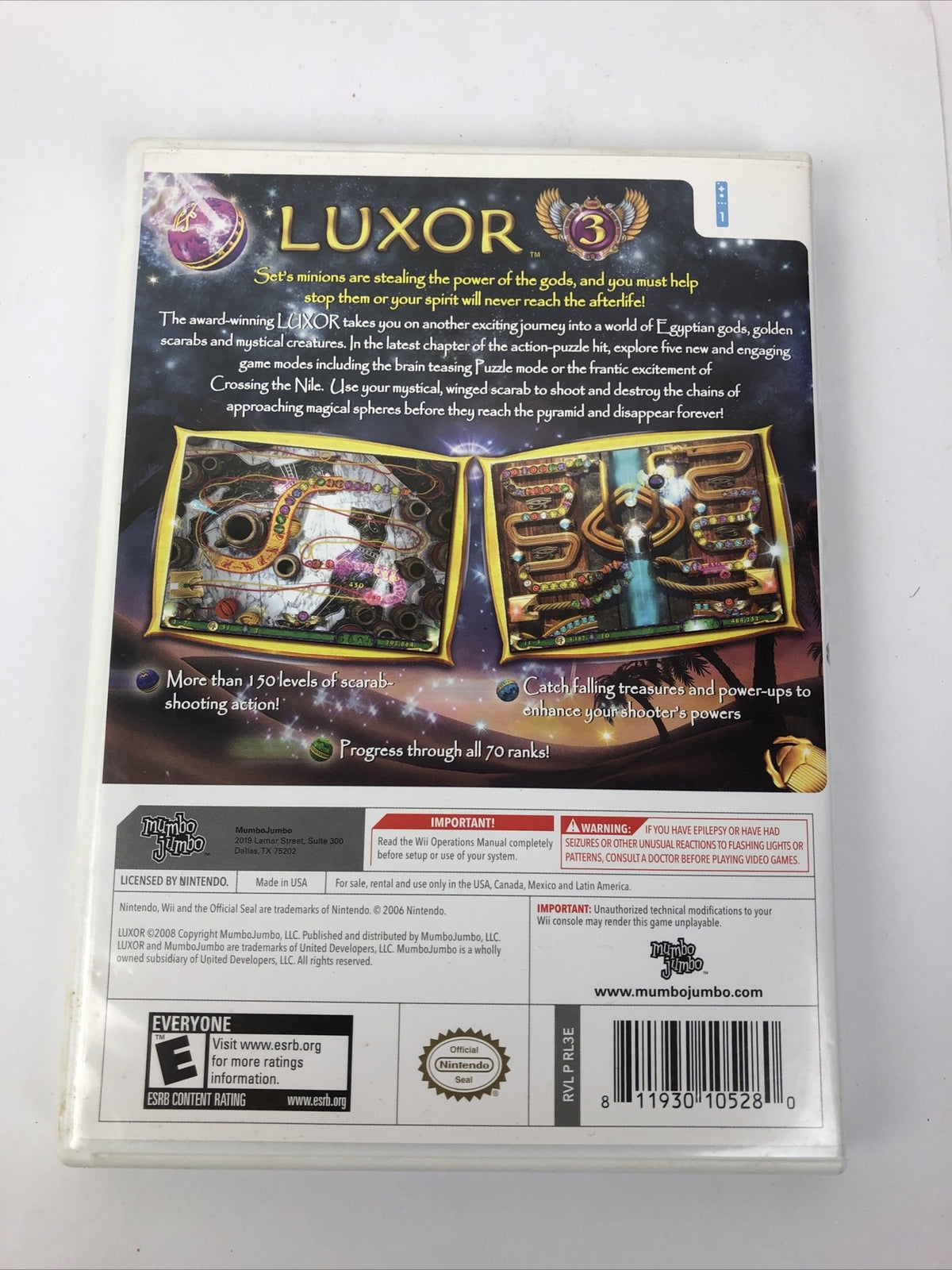 Luxor 3 Mumbo Jumbo Nintendo Wii Game Mint Disc Guaranteed Complete