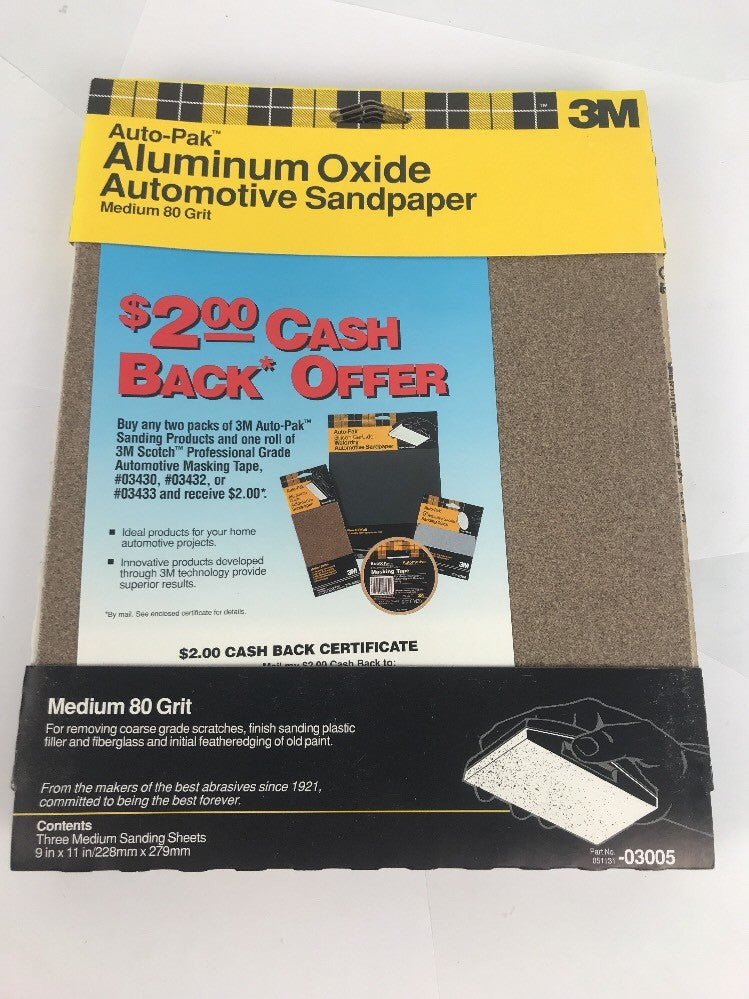 3M AutoPak Automotive Sandpaper Medium 80 Grit 9 x 11 Aluminum Oxide 24 Sheets