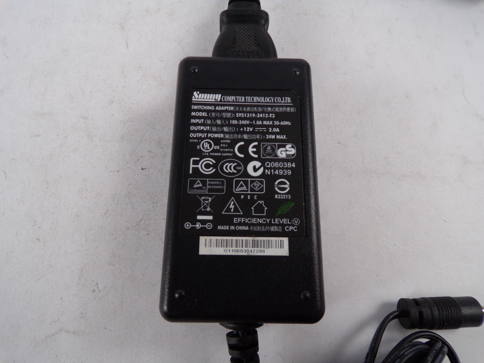 Geniune Sunny SYS1319-2412-T3 Output 12 V 2.0 A Power Supply Adapter A56
