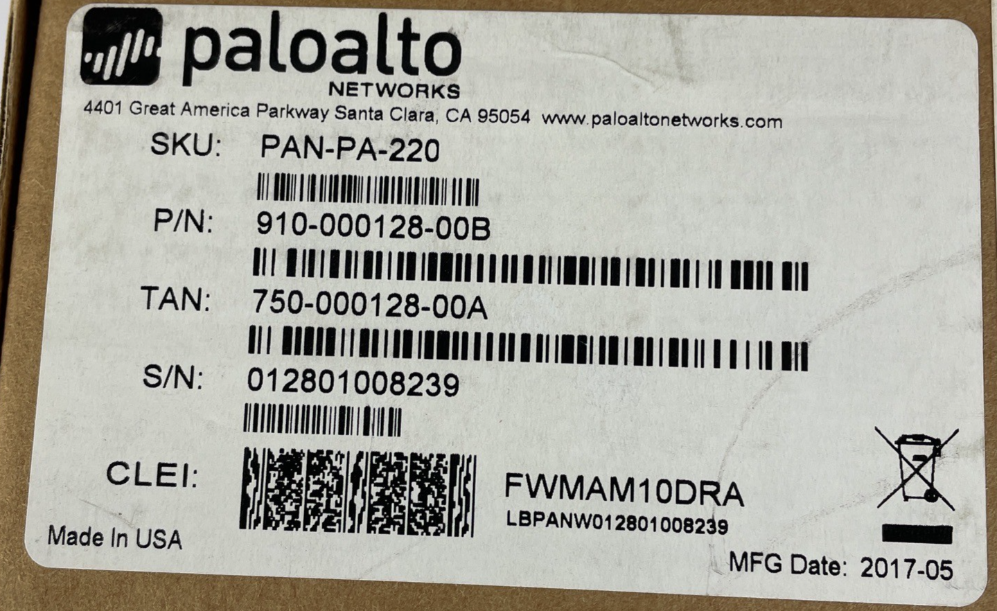 NEW Palo Alto PA-220 Next Generation Firewall Appliance In Rack Mount w/ Adapter